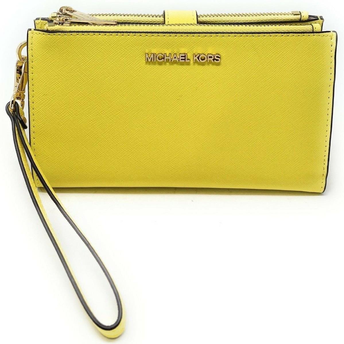 Michael Kors Jet Set Double Zip Wristlet Sunshine Leather Yellow FS