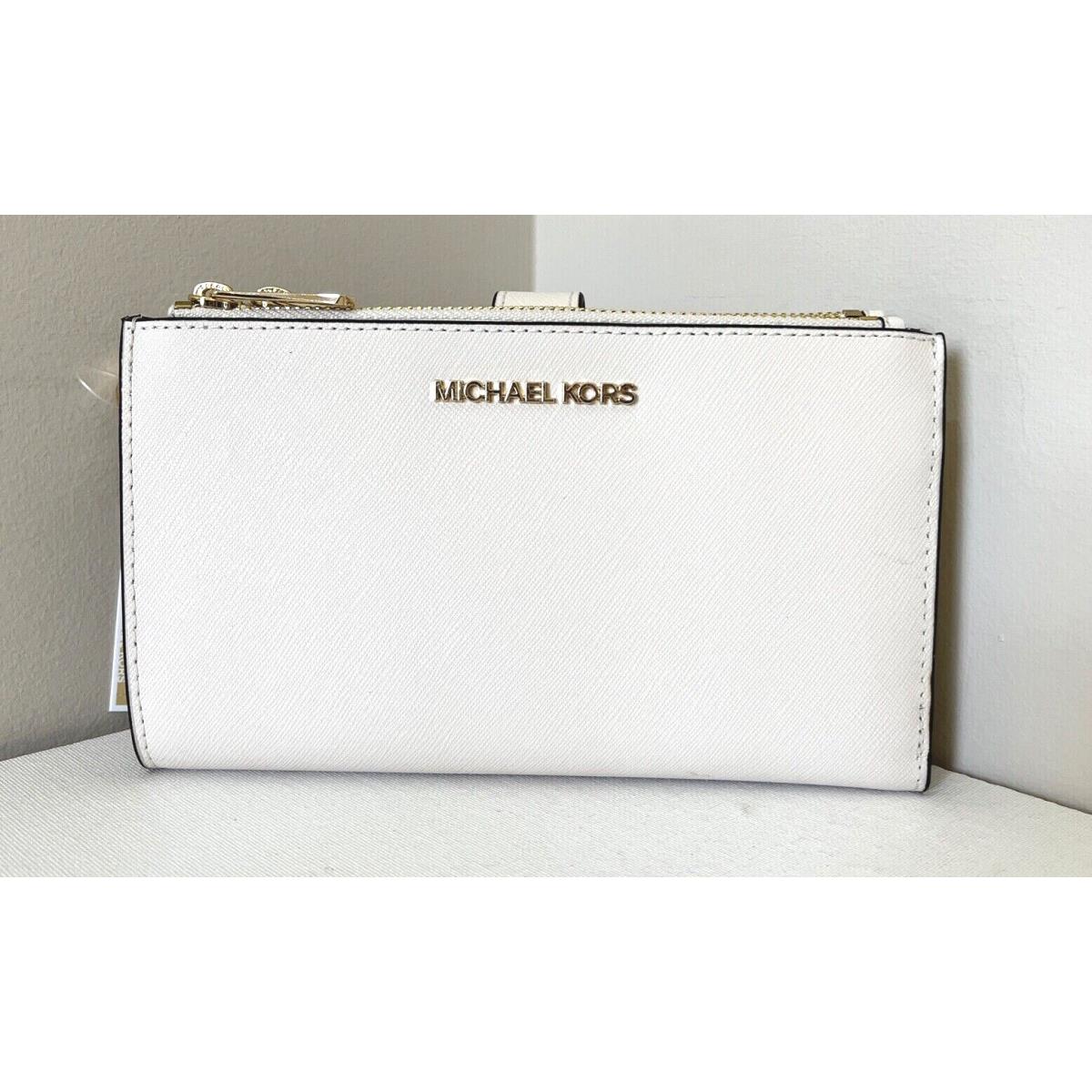 Michael Kors Jet Set Travel Double Zip Wallet Saffiano Leather Light Cream