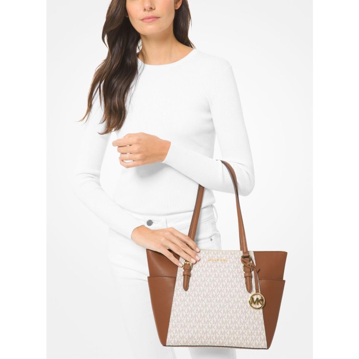 Michael Kors Charlotte Large Shoulder Tote Signature Coated Canvas Vanilla