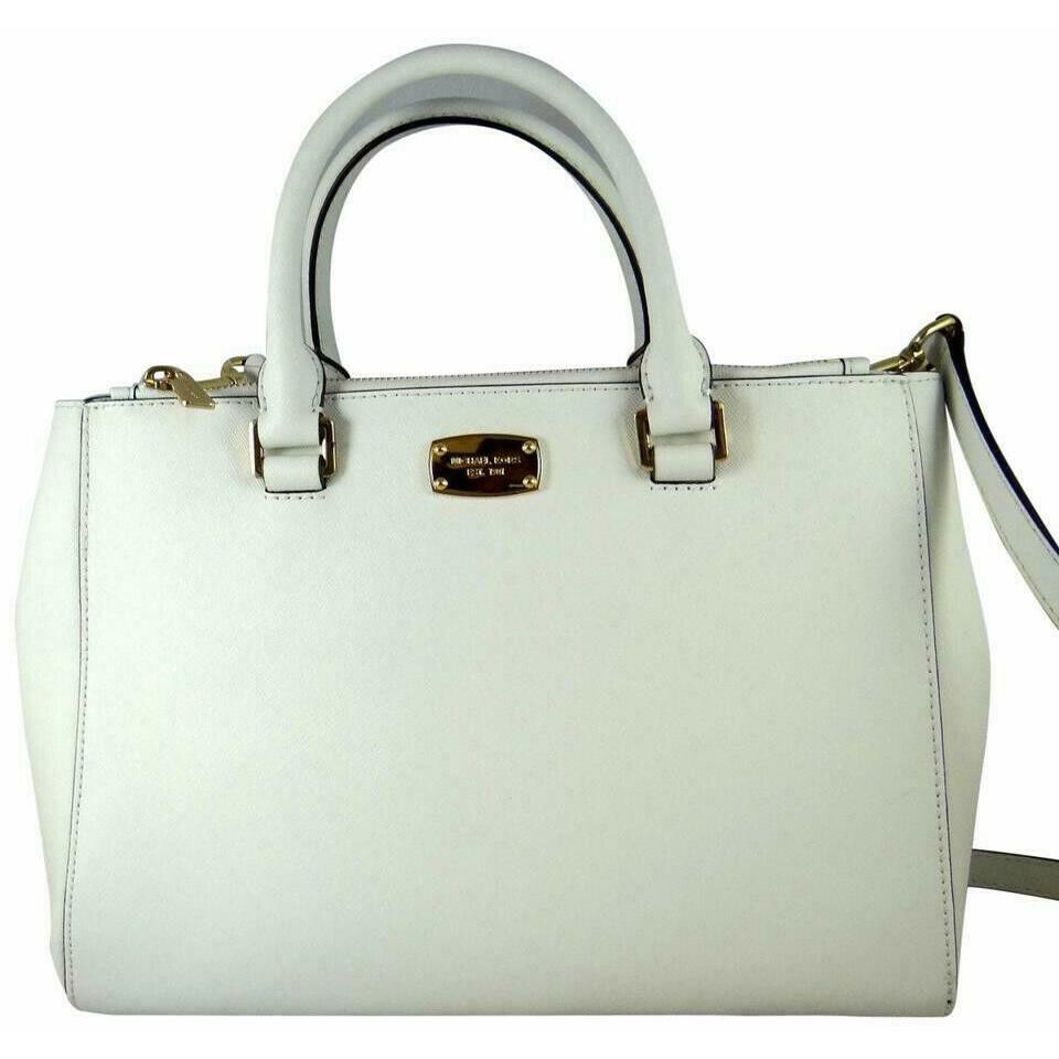 Michael Kors Kellen Medium Leather Shoulder Tote/satchel Bag-optic White