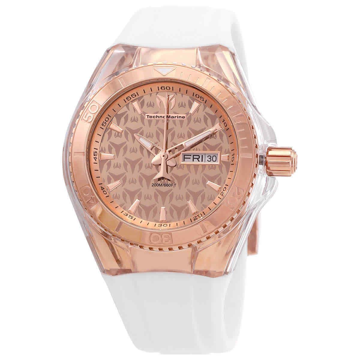 Technomarine Boy Cruise Monogram Rose Dial Boys Watch 115001 - Dial: Rose Gold, Band: White, Bezel: Rose Gold