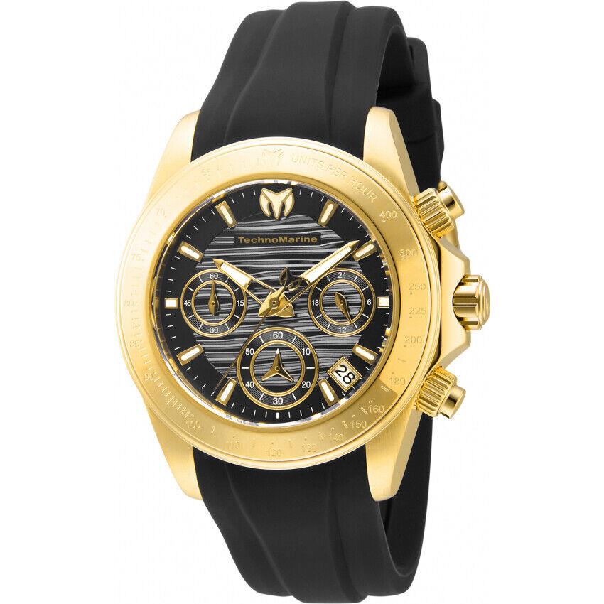 Technomarine Manta Ray Women`s 38mm Black Dial Gold Chronograph Watch TM-219042 - Dial: Black, Gold, Multicolor, Band: Black, Bezel: Gold, Yellow