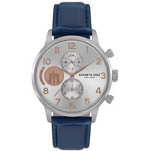 Kenneth New York Cole York KC51019003 Dual Time Men`s Analog Watch Blue Leather Strap