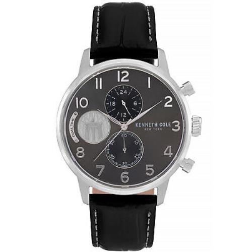 Kenneth New York Cole York KC51019001 Dual Time Men`s Analog Watch Black Leather