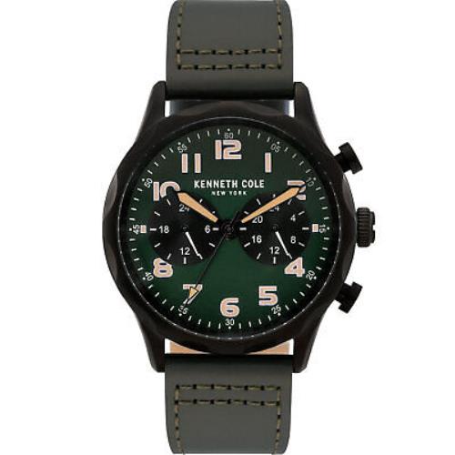 Kenneth New York Cole York KC51026001 Dual Time Men`s Analog Watch Green Leather Band