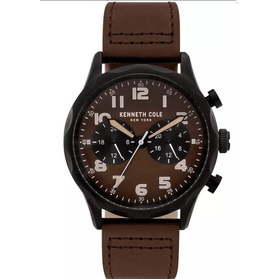 Kenneth New York Cole York KC51026003 Dual Time Men`s Analog Watch Brown Leather Band