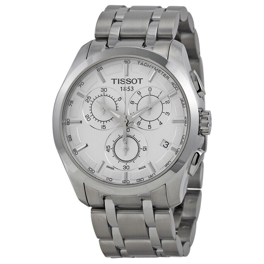 Tissot Men`s Couturier T0356171103100 Swiss Made Chronograph Steel Watch - Silver Dial, Silver Band, Silver Bezel