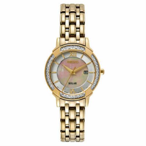 Seiko Core Women`s Quartz Solar Watch SUT280 - White Mother-of-Pearl and Silver Dial, Rose Gold Band