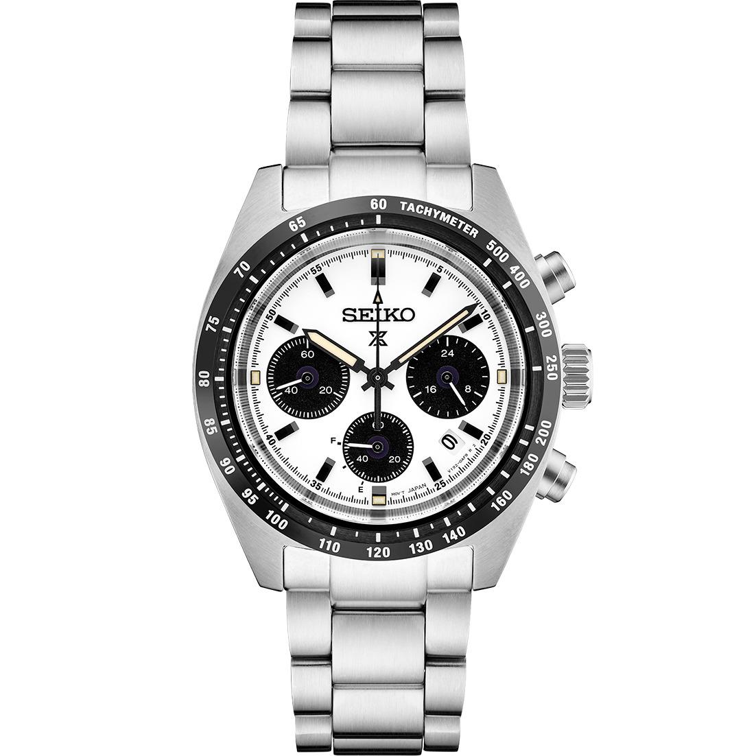 Seiko Prospex Speedtimer Chronograph Solar Power Men`s Analog Watch SSC813 - Dial: Black, White, Band: Silver