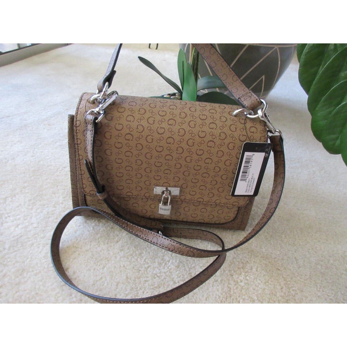 Guess Elkhart Satchel/Crossbody Bag Mocha Multi With Guess Charm New With  Tag
