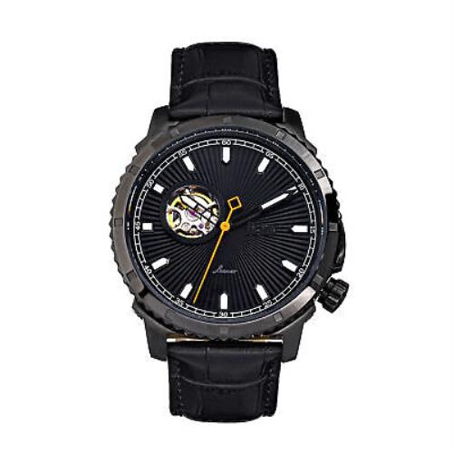 Reign Bauer Automatic Semi-skeleton Leather-band Watch - Black