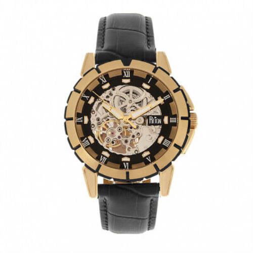 Reign Philippe Automatic Skeleton Leather-band Watch - Gold/black