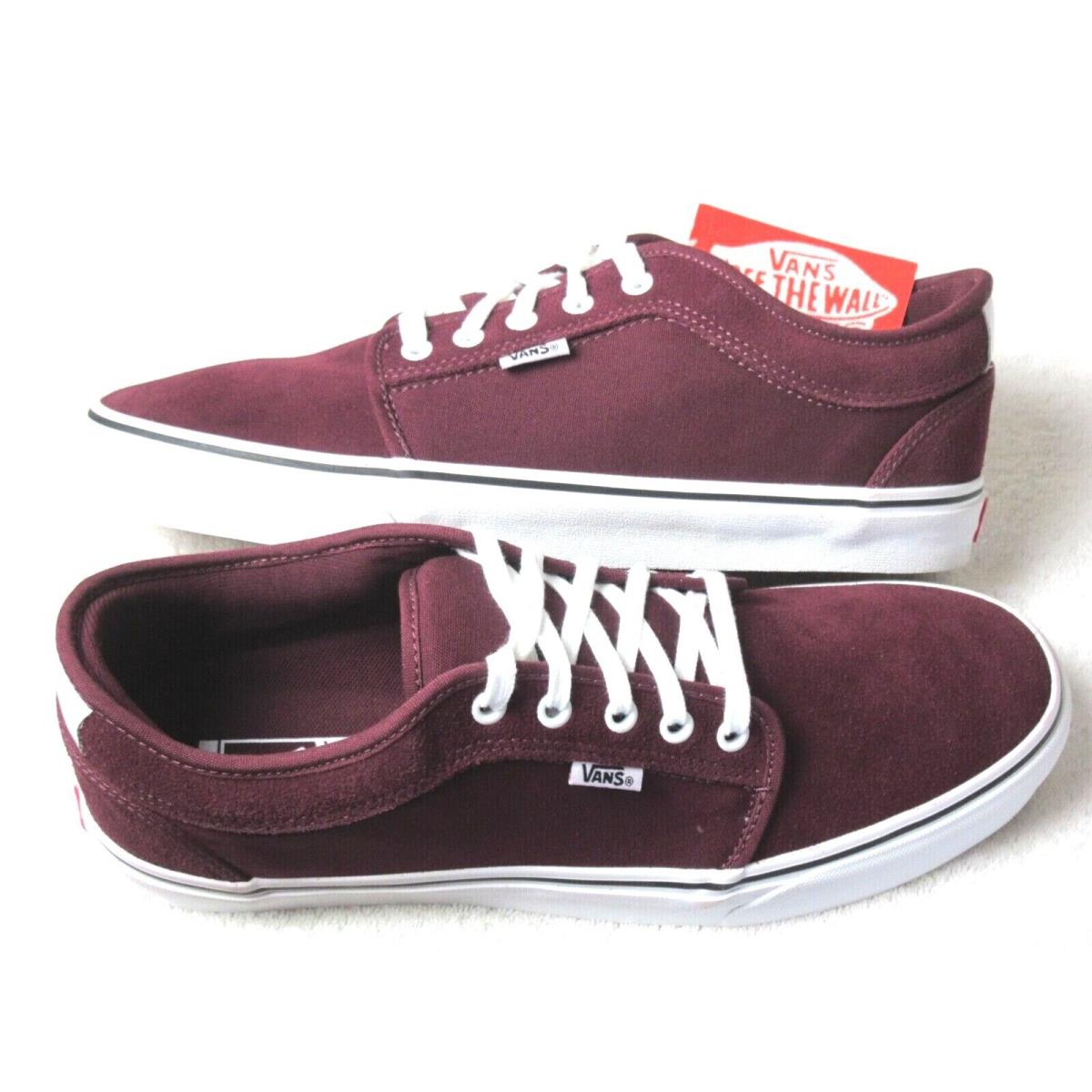 Vans Men`s Chukka Low Pro Port Red Wine White Canvas Suede Shoes Size 12