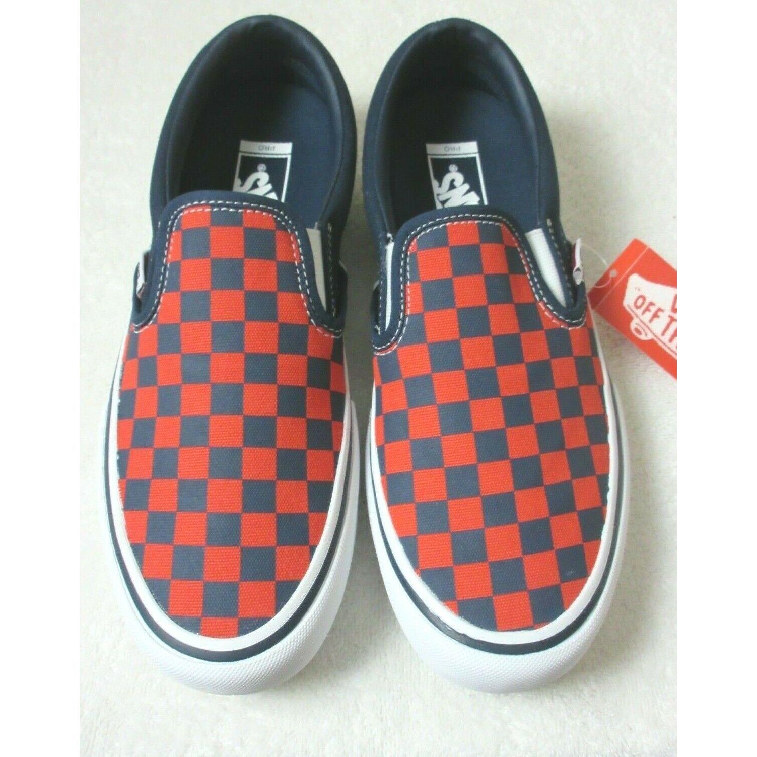 Vans Men`s Slip On Pro Checkerboard Skate Shoes Navy Blue Orange Size 7.5