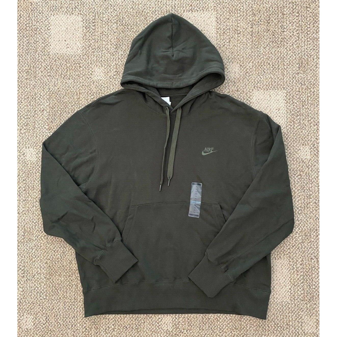 Mens L Nike Sportswear Classic Fleece Pullover Hoodie Sweatshirt Sequoia DA0023