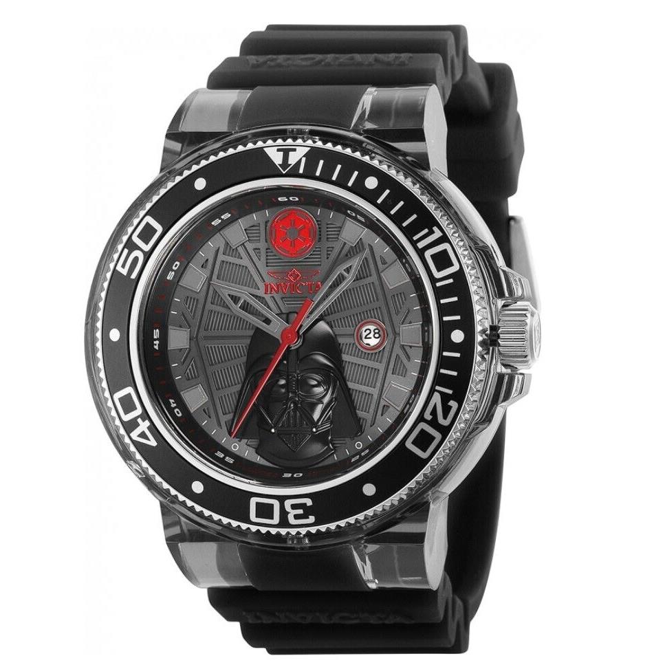 Invicta Star Wars Darth Vader Men`s 52mm Anatomic Limited Ed Quartz Watch 39706 - Dial: Black, Gray, Multicolor, Red, Band: Black, Gray, Bezel: Black, Silver