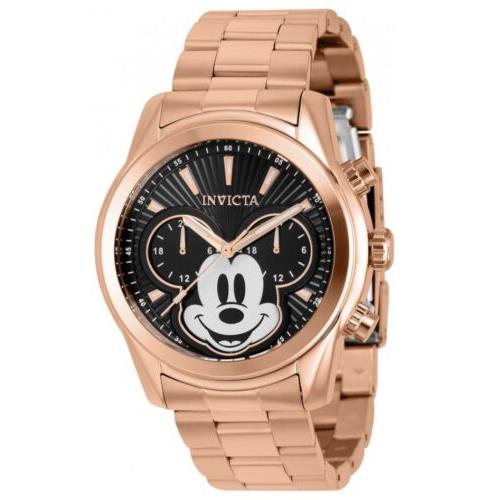 Invicta Disney Men`s 44mm Mickey Rose Gold Dual-time Limited Edition Watch 37817 - Dial: Black, White, Band: Pink, Rose Gold, Bezel: Pink, Rose Gold