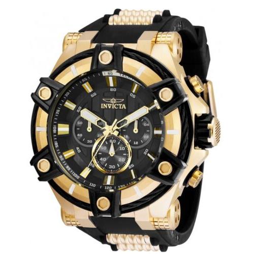 Invicta Bolt Cable Men`s 52mm Black and Gold Chronograph Watch 35548 - Black Dial, Black Band, Black Bezel