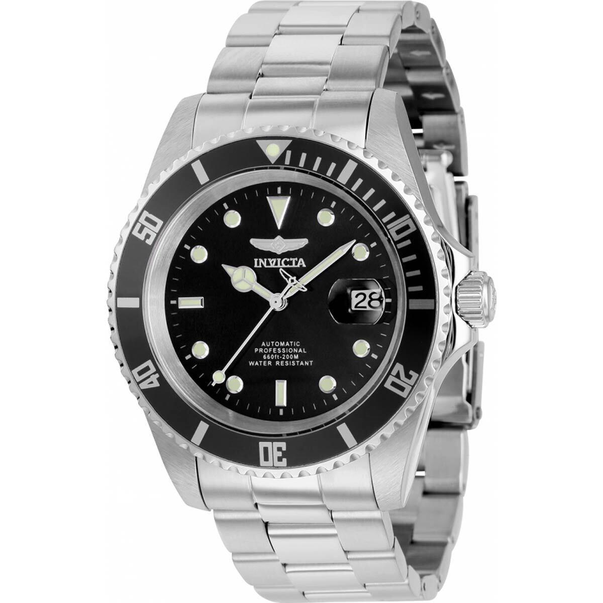 Invicta Men`s Watch Pro Diver Automatic Black Dial Silver Tone Bracelet 8926OBXL