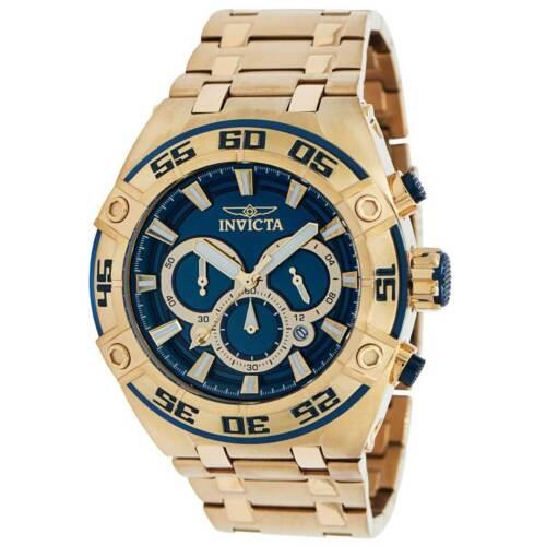 Invicta Men`s Watch Coalition Forces Quartz Chrono Black and Gold Dial 37641 - Blue, Gold Dial, Yellow Band