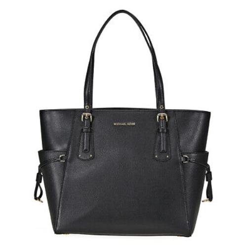 Michael Kors Small Voyager Textured Crossgrain Leather Tote- Black - Black Exterior