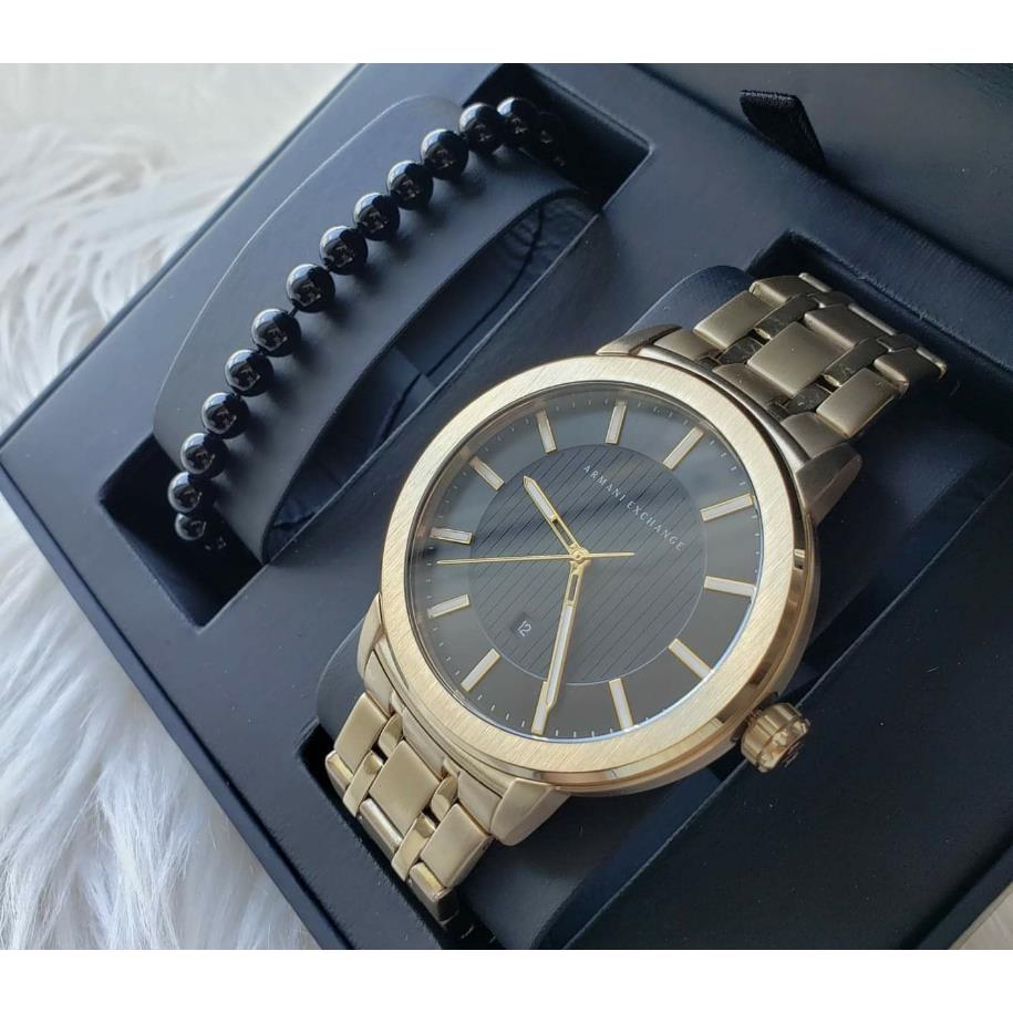Armani Exchange Men`s Gold Tone Stainless Steel Watch and Bracelet Set AX7108