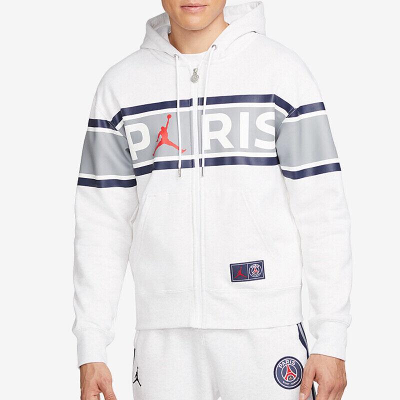 Nike Jordan Paris Saint-germain Men`s Full-zip Fleece Hoodie DB6481-051 White