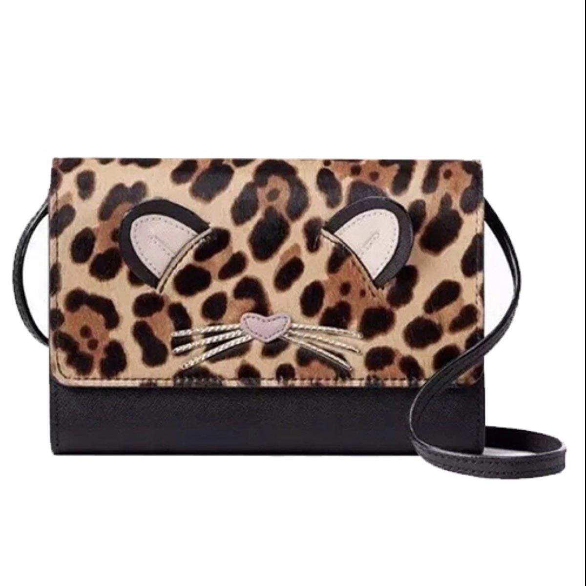 Kate Spade Leopard Summer Run Wild Black Leather Crossbody Bag WLRU5029