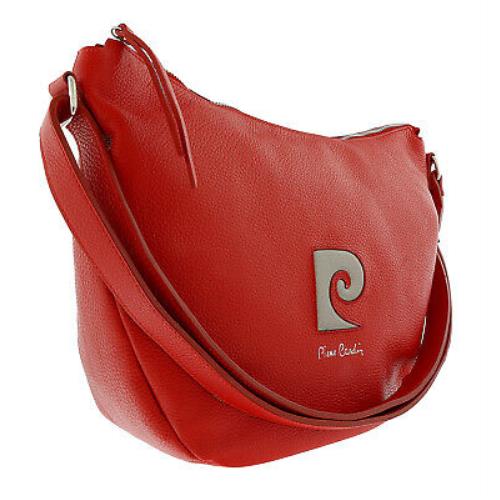 Pierre Cardin Red Leather Half Moon Relaxed Shoulder Bag