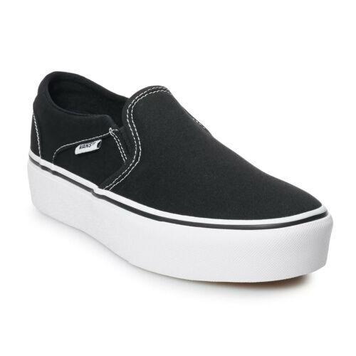 Vans Asher VN0A3WMM3SY Women Black/white Canvas Slip-on Skate Shoes Size 11 GX11