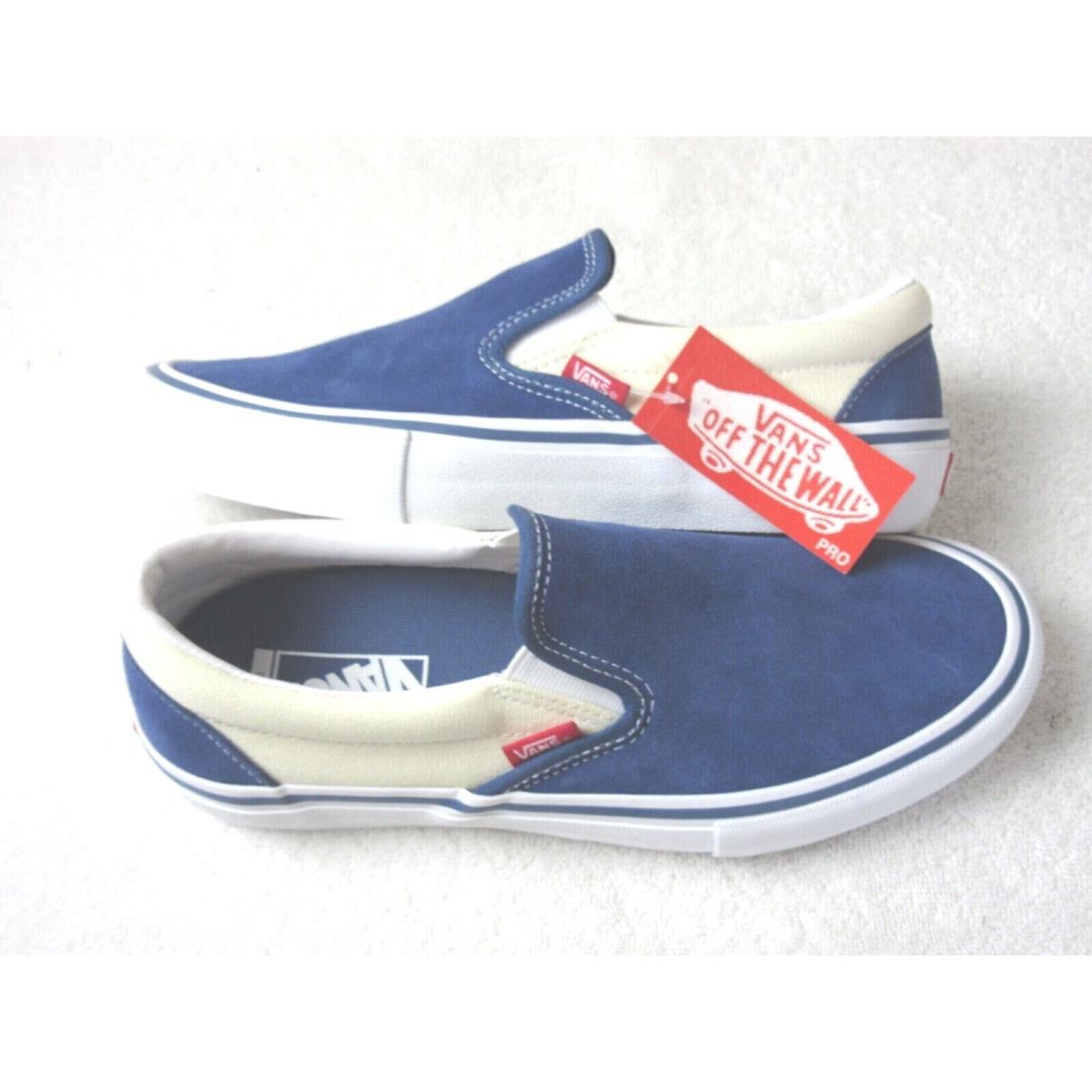 Vans Men`s Slip On Pro Skate Shoes Sty Navy Blue White Canvas Suede Size 7.5