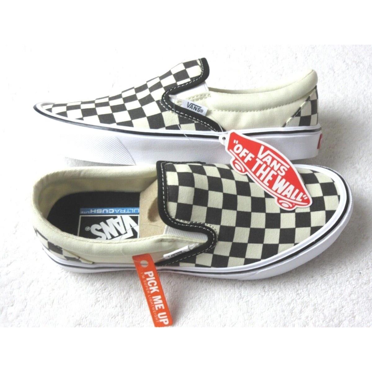 Vans Women`s Slip On Lite Checkerboard Black Classic White Shoes Size 7.5