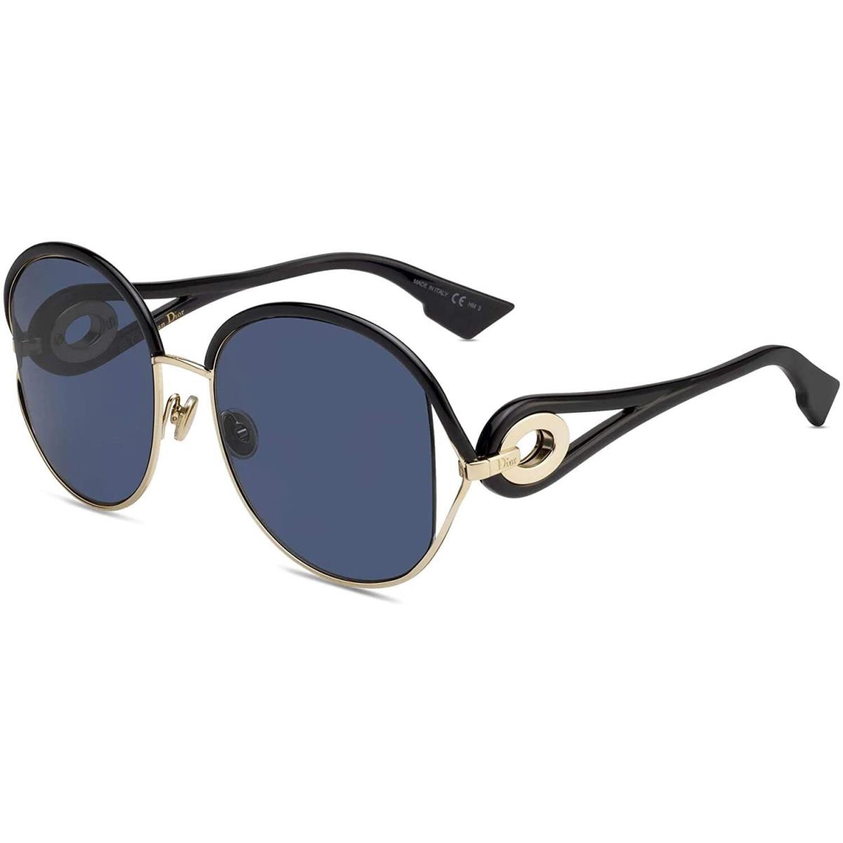 w/ Box Womens Christian Dior Volute Black Gold / Blue Lens Sunglasses