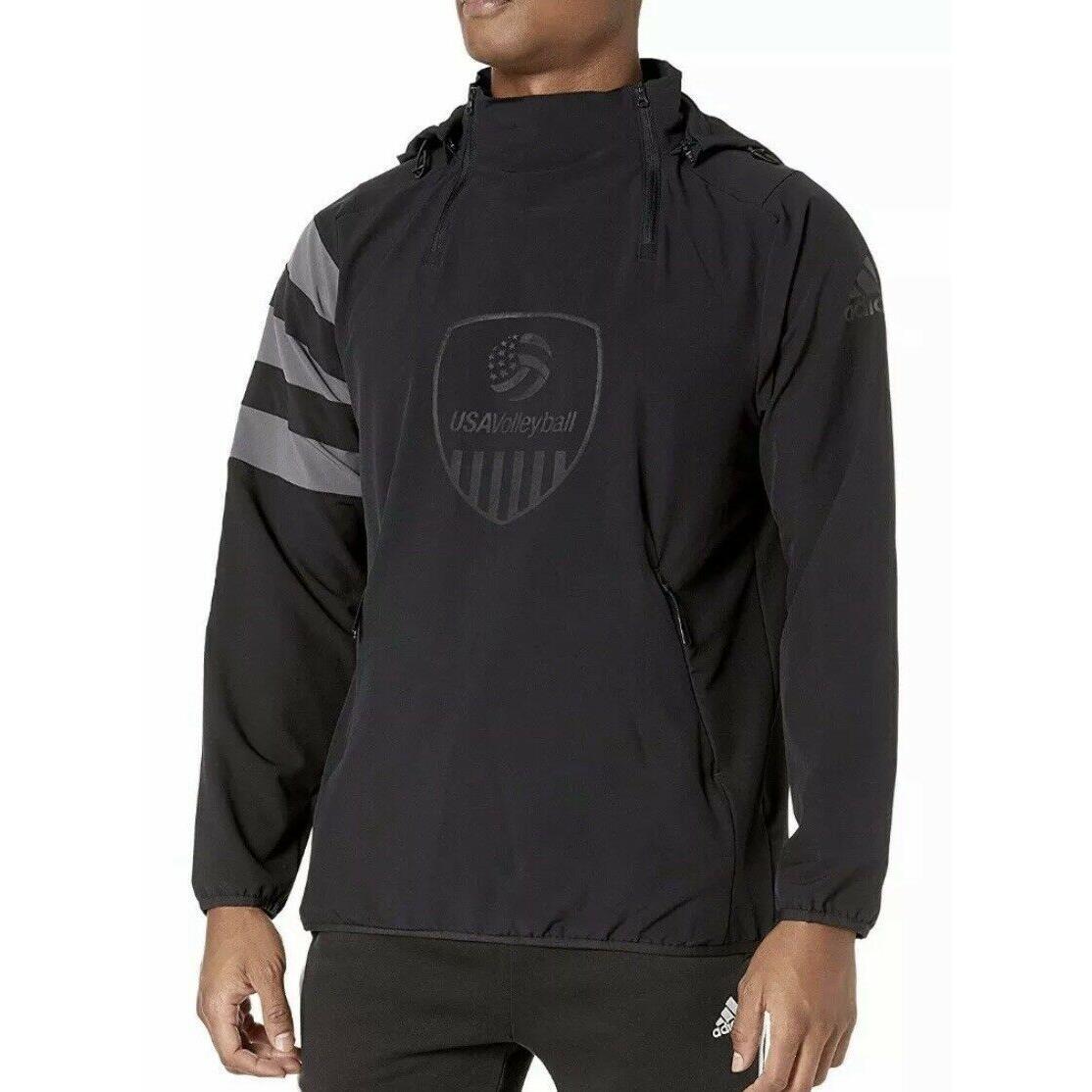 Adidas Usa Volleyball Black Rain Resistant Hooded Jacket Mens S DY2410