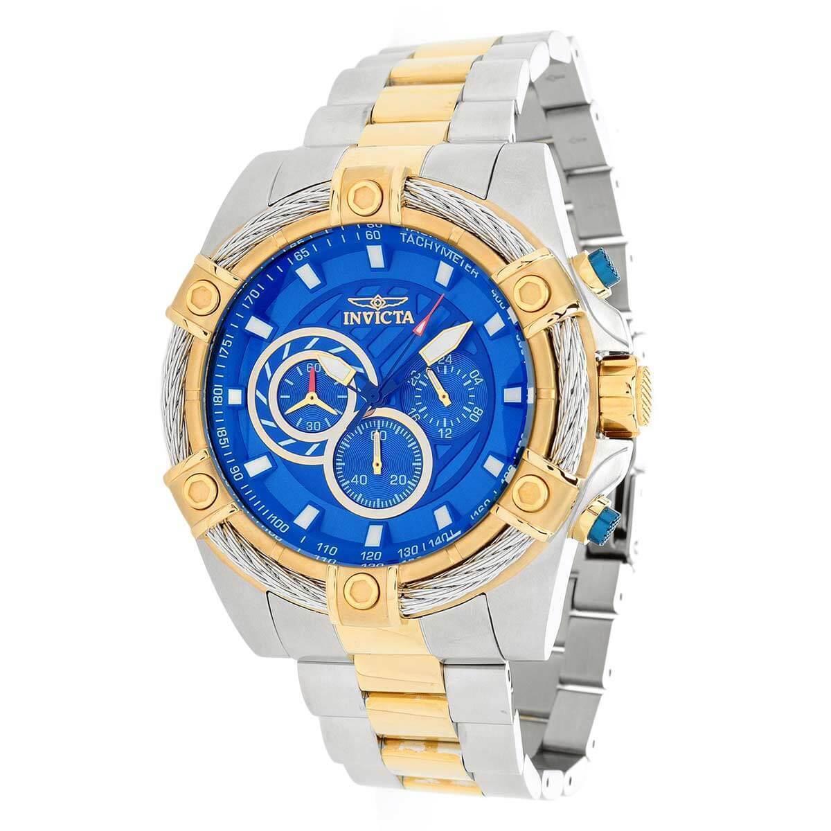 Invicta Men`s Chronograph Watch - Bolt Blue Dial Two Tone Steel Bracelet 25522 - Face: Blue, Dial: Blue, Band: Multicolor