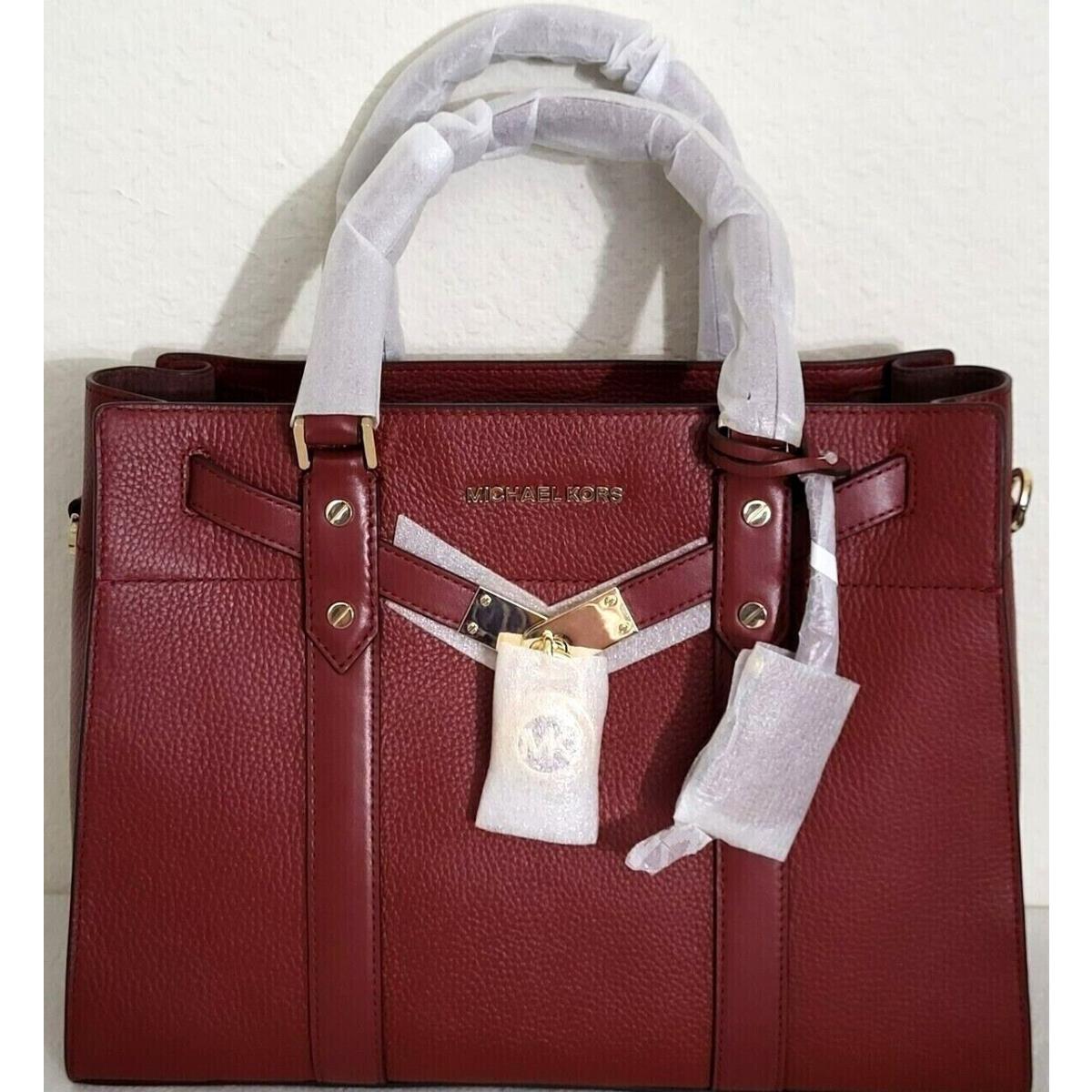 Michael Kors Hamilton Nouveau Brandy Red Lock Key Large Satchel Bag