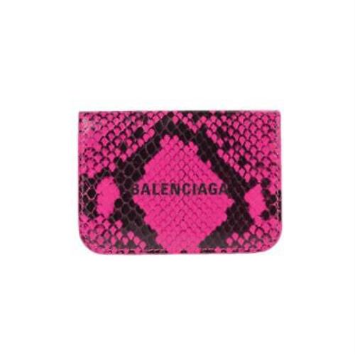 Balenciaga Fuschia Pink Python Printed Calf Leather Mini Wallet 594216