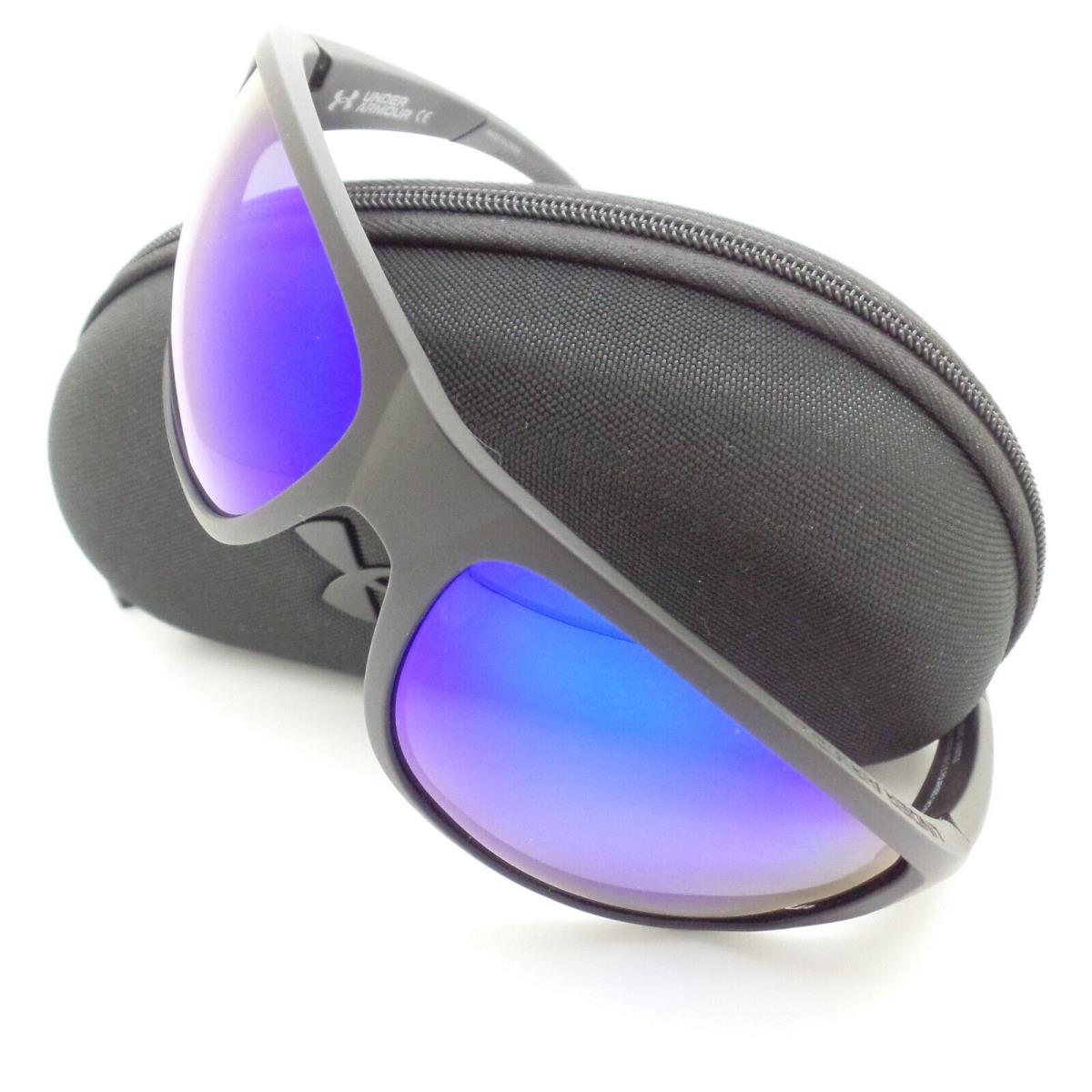 Under Armour UA 0004 Battle 01T7N Matte Black Blue Polarized Sunglasses - Frame: Matte Black, Lens: Blue on Grey
