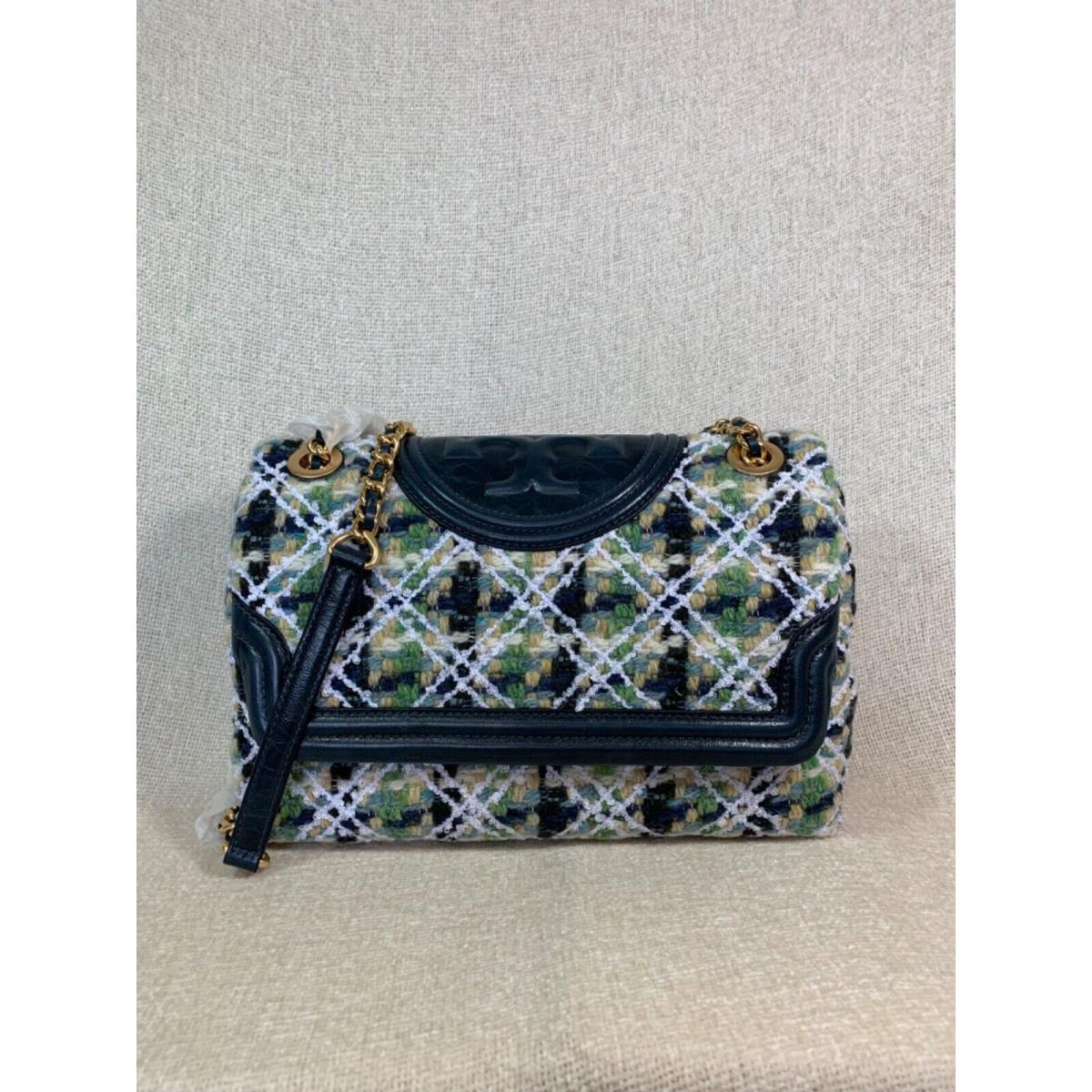 Tory Burch Green Multi Soft Fleming Tweed Convertible Shoulder Bag