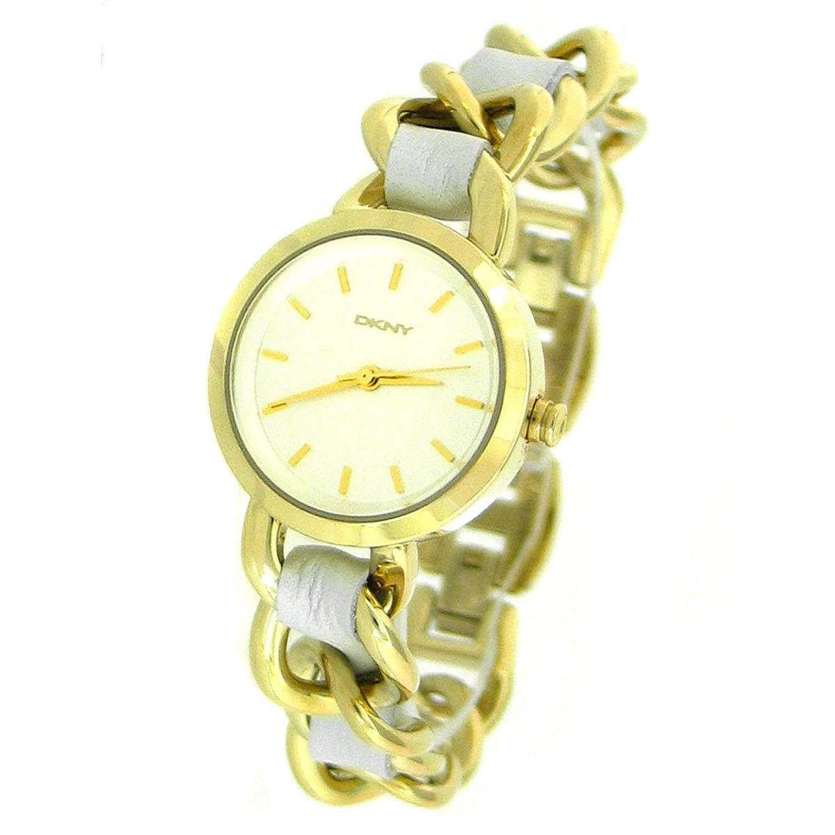 Dkny Gold Tone White Leather Bracelet Ladies Watch NY8149