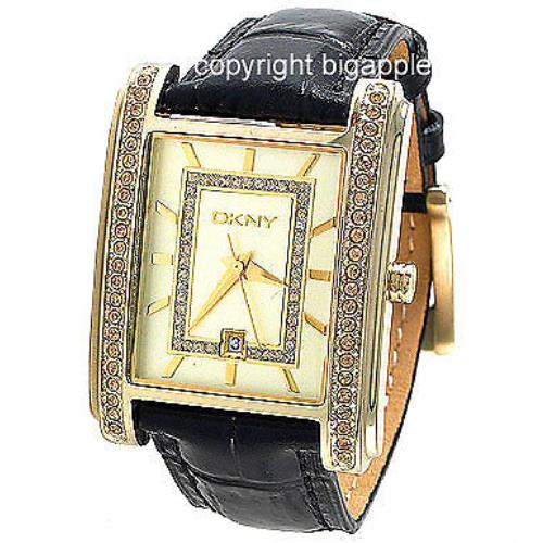 Dkny Gold Crystal Case Black Ladies Watch NY4396
