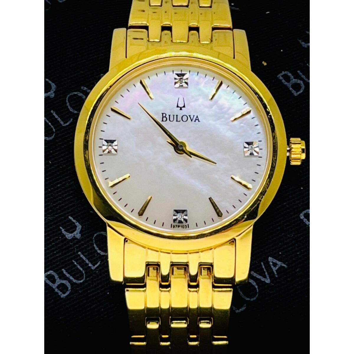 Ladies Bulova 97P103 Stainless Steel Gold Tone Watch with Mother Of Pearl Dial