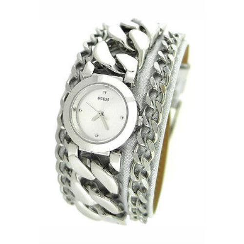 Guess Silver Leather Strap Cuff Ladies Watch U12643L1