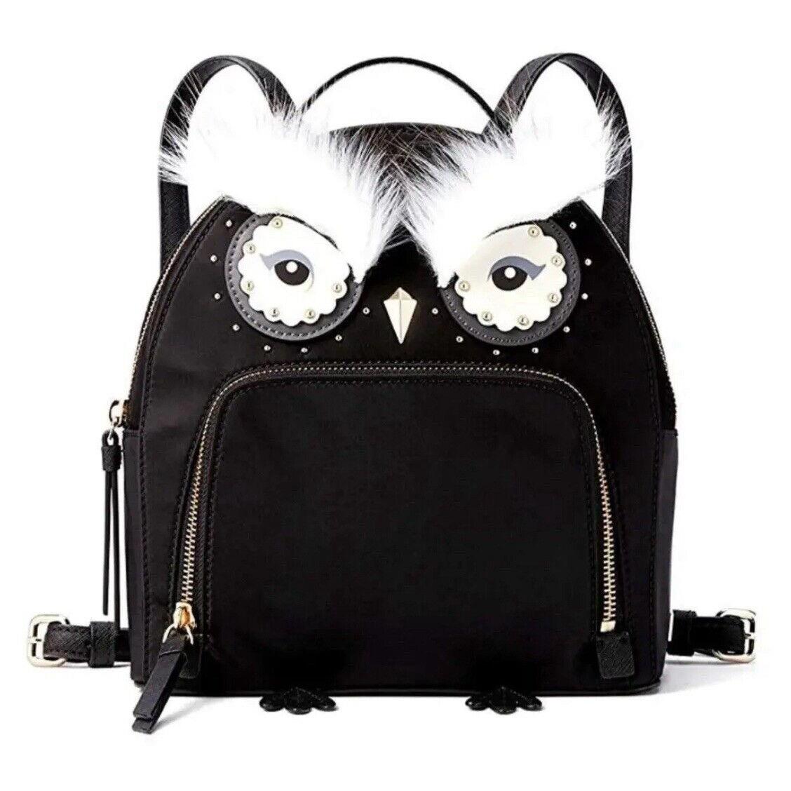 Kate Spade Owl Tomi Star Bright Black Nylon Leather Backpack WKRU5690