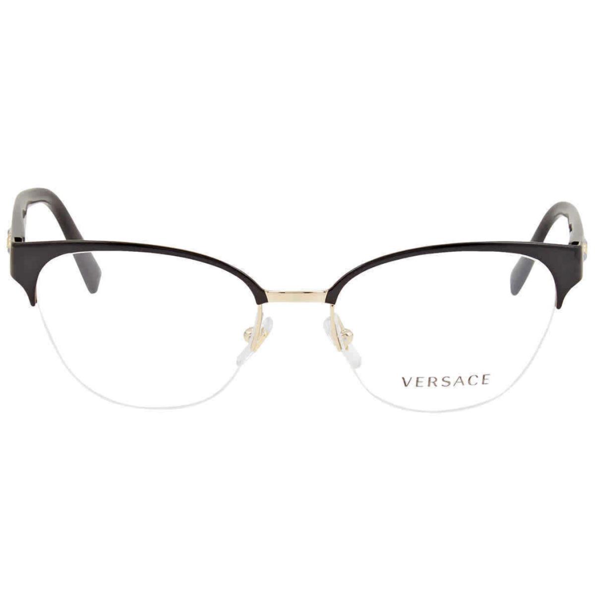 Versace Eyeglasses 1255-B 1433 52-18 Black Gold Frames w/ Crystals Studs