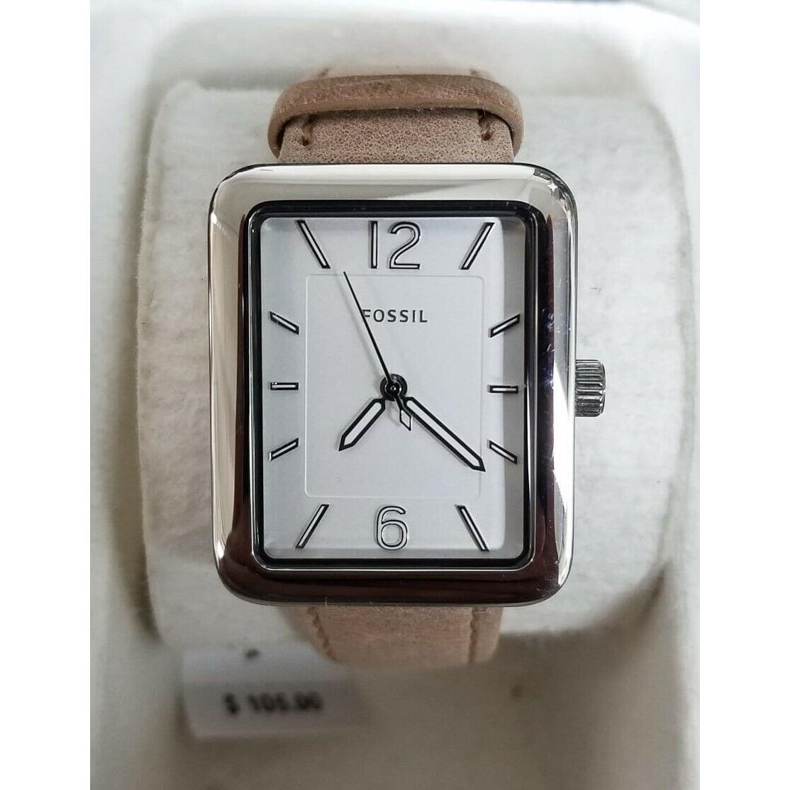 Fossil ES4243 Atwater White Dial Sand Tone Leather Strap Women`s Watch