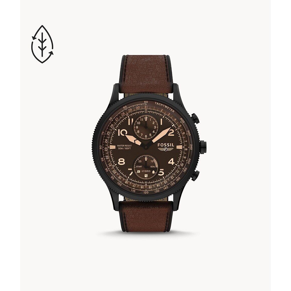 Fossil Men Hybrid Smartwatch Retro Pilot Dualtime Brown Eco Leather FTW1317 075233301736