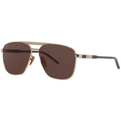 Gucci GG1164S 002 Sunglasses Men`s Gold/brown/brown Lenses Rectangle Shape 58mm