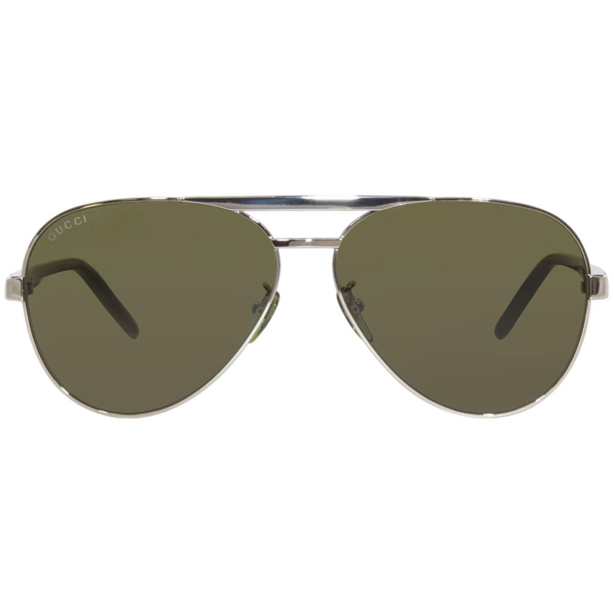 Gucci GG1163S 002 Sunglasses Men`s Silver/grey/green Lenses Pilot Shape 60mm