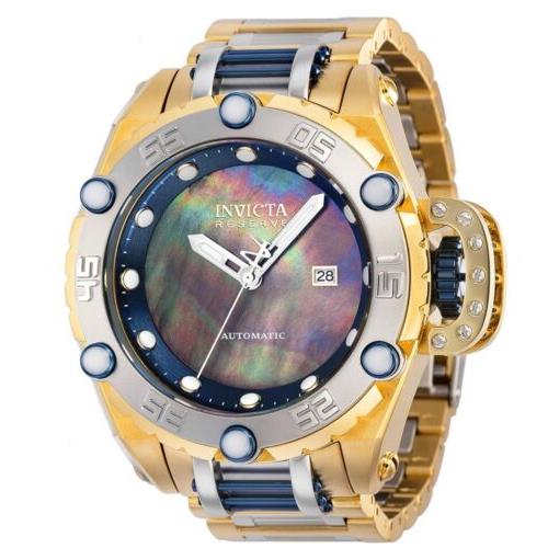 Invicta Reserve Flying Fox Automatic Men`s 52mm Mother Pearl Dial Watch 37041 - Black Dial, Gold Band, Gold Bezel